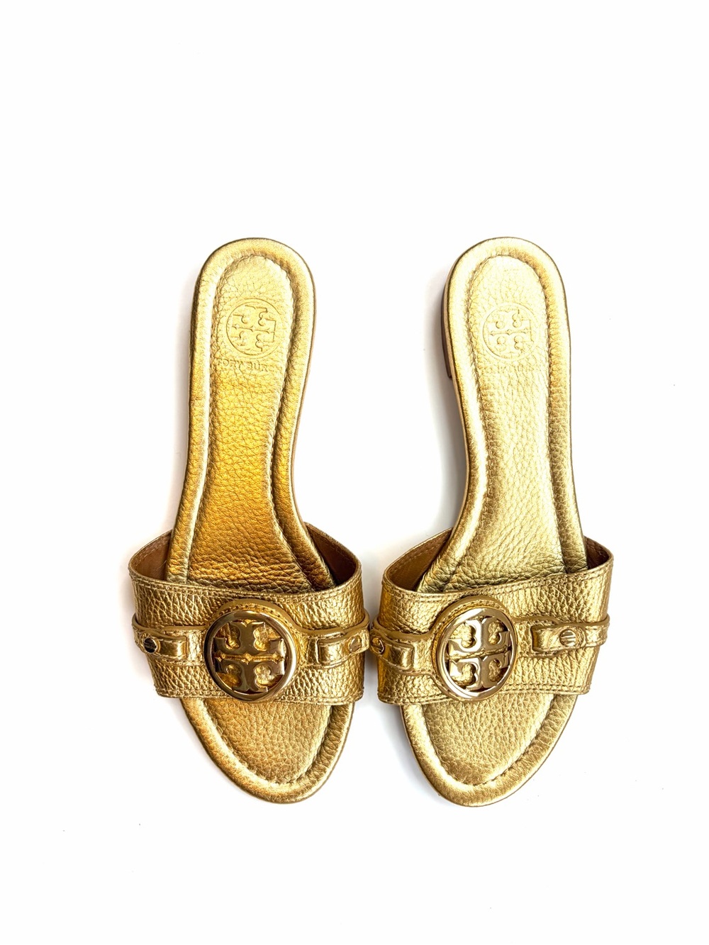 Tory Burch Gold Leather Slide Sandals 37.5